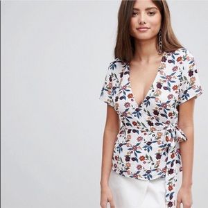 Fashion Union Wrap Top in Floral Print